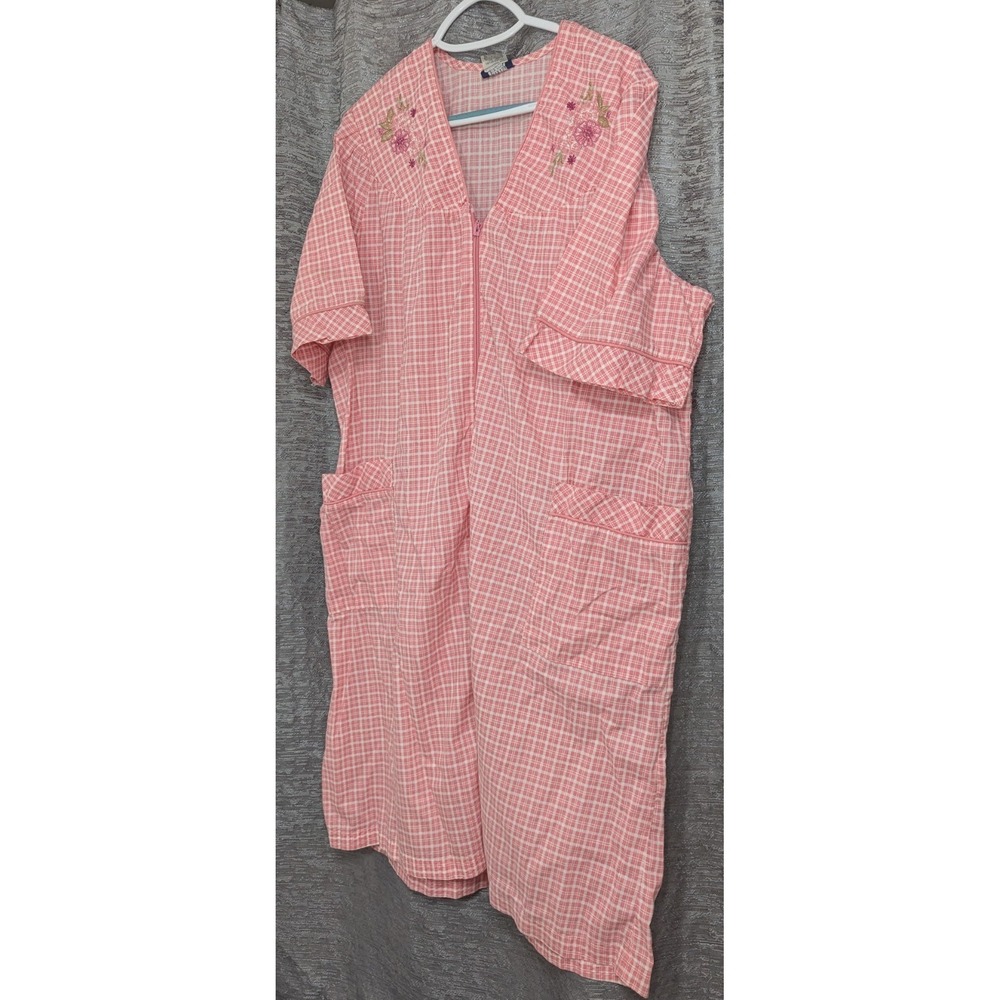 Granada New York Women Housecoat Muu Muu/Moo Moo Pink Plus Zip 1x SS Embroidery